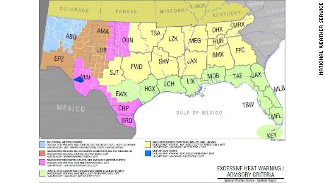 Heat Advisory and Excessive Heat warning criteria for NWS Southern Region